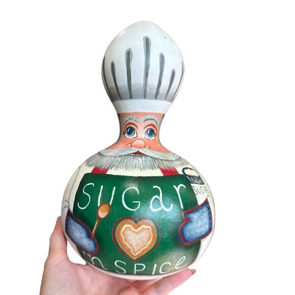 Hand painted Gourd‎ Art Chef Sugar Spice Kitchen Decor Whimsical Folk Art Signed - Picture 1 of 11